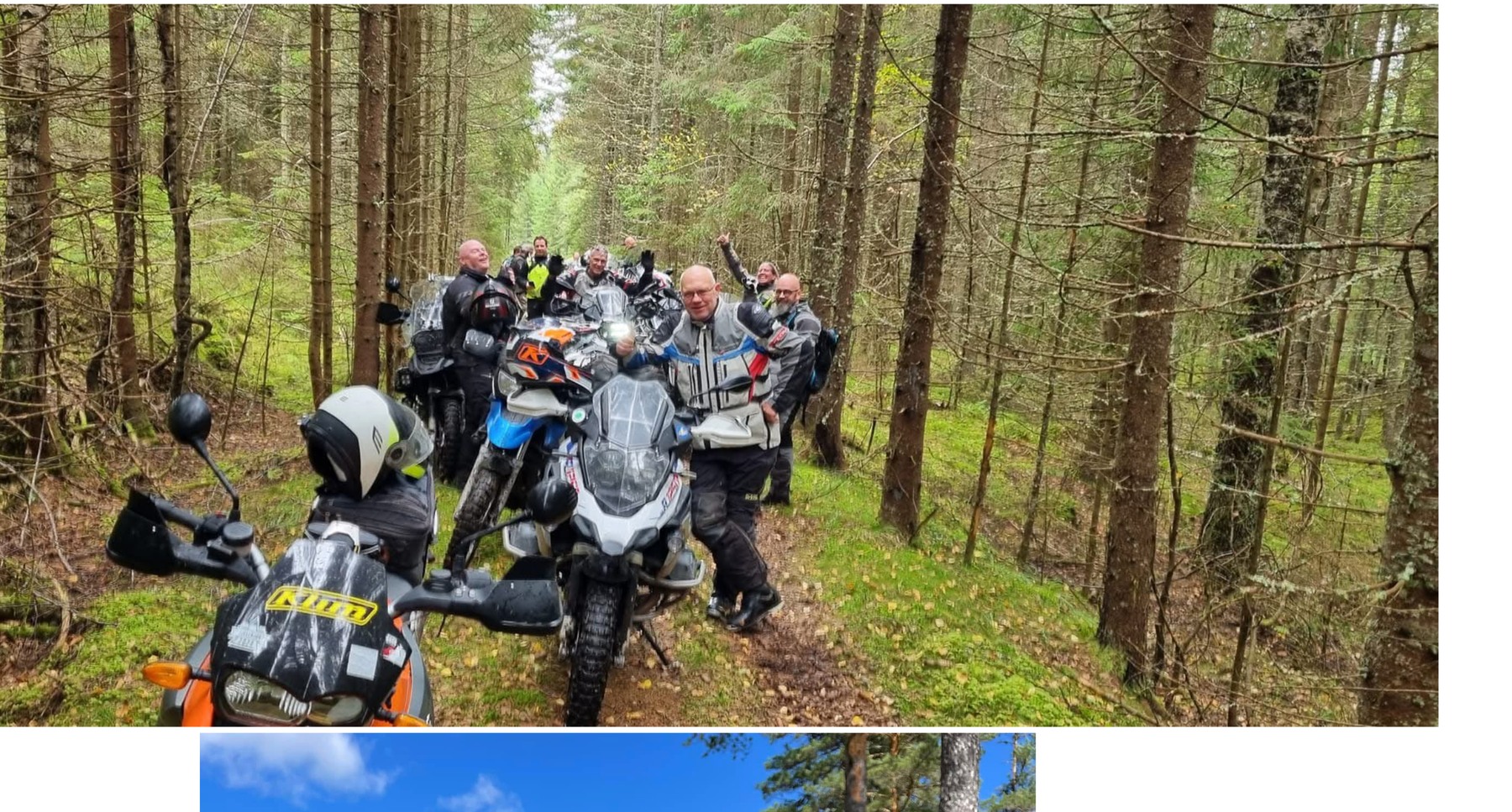 GS riders gathered on a forest trail